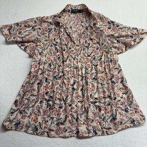 Lauren Ralph Lauren Flowy Pleated Short Flutter  Sleeve Floral Top Size S